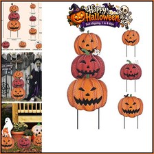 Outdoor Halloween Decorative Garden Stakes 34" Metal Pumpkin Signs 3 Count Party