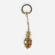 Vintage Germany Pendant Multicolor Rhinestones Gold Keychain Bag Charm Necklace