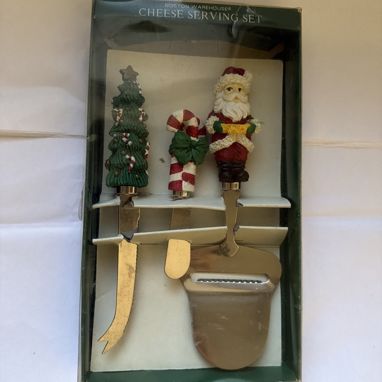 Boston Warehouse 3 Piece Stainless Steel Christmas Cheese Serving Set 1997