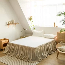 BISELINA French Linen Bed Skirt with Pleated Frills 18-Inch Tailored Drop 