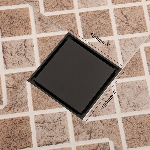 4"Bathroom Black Floor Drain Square Shower Waste Water Floor Mounted Accessories - Picture 2 of 7