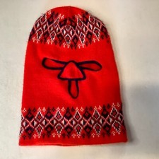 Vintage Ski Snow Knit Full Face Mask Three Hole Red Winter Hat Beanie