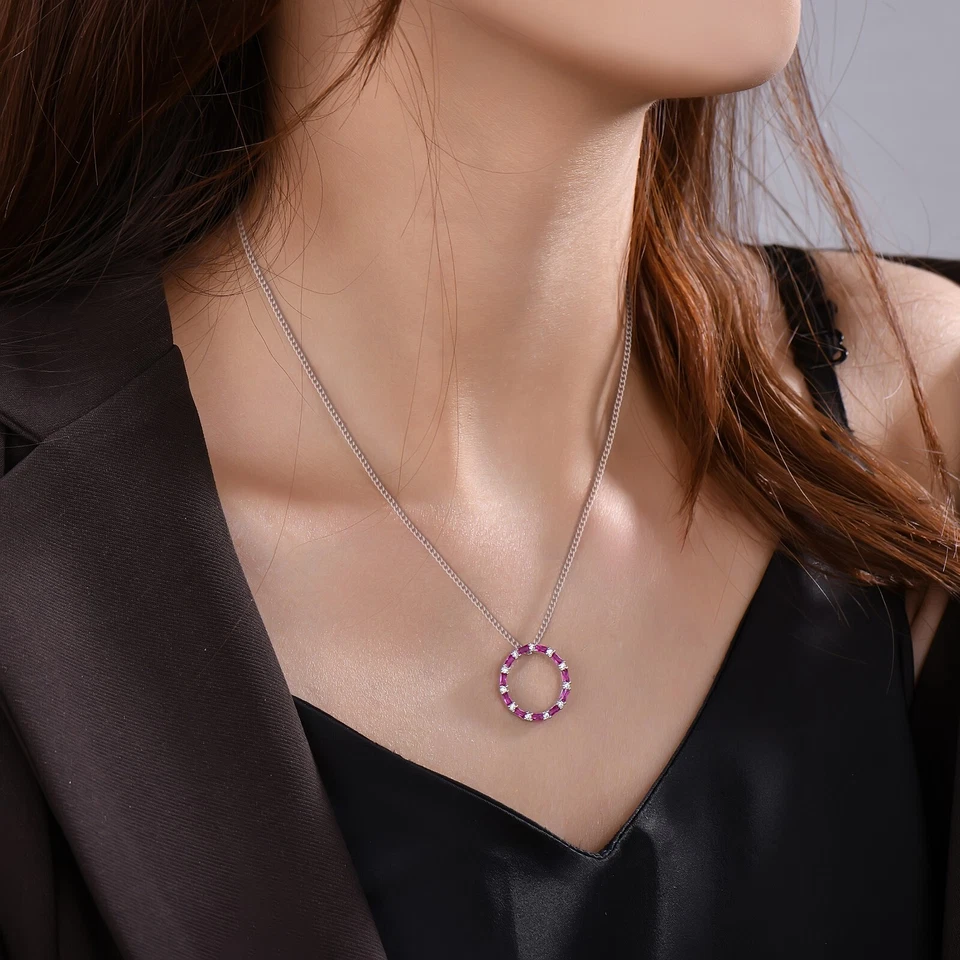 Sterling Silver 925 Simulated RUBY Circle INFINITY Pendant Necklace 16 18 20" - Image 2 of 4