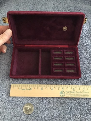 Vtg Travel Jewelry Box Case Velvet GES GESCH GERMANY Fancy LUXURY Red Maroon - Picture 7 of 11