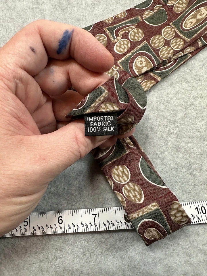 Madison & Rhodes Necktie Silk Red Geometric Print Made In USA 4 in Wide - Image 3 of 4