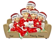 PERSONALIZED Family on Couch with Cat - Family of 5 Christmas Ornament Keepsake