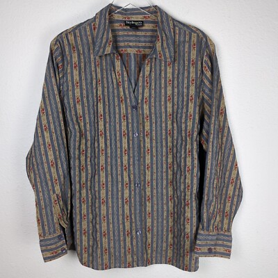 Style & Co Women's Button-Up Shirt 22W Blue Striped Long Sleeve