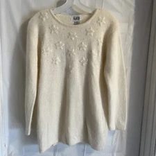 Sostanza Angora Rabbit/Lambswool Blend Sweater Womens Size Medium White Soft