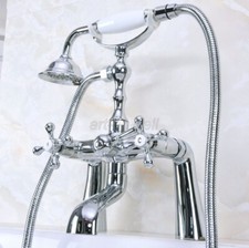 Polished Chrome Deck Mount Clawfoot Bath Tub Faucet Set Handheld Shower ana127