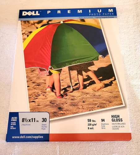 DELL PREMIUM HIGH GLOSS PHOTO PAPER-24 SHEETS--8-1/2 X11 SIZE-OPEN BOX-NEW