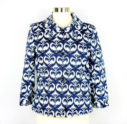 Ellen Tracy Women's 12 Blue & white floral blazer 3/4 sleeve stretch suit jacket