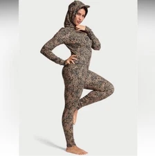Victorias Secret PINK Thermal Hoodie Sleep One Piece Pajama Leopard Print New