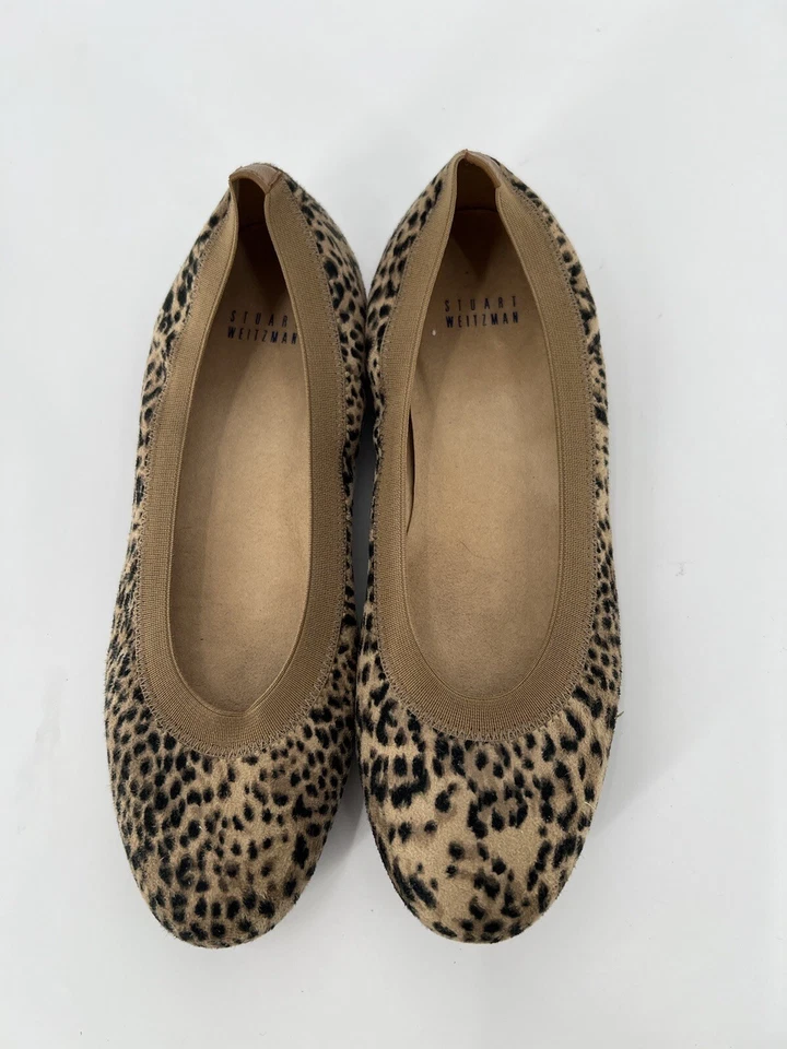 Stuart Weitzman Leopard Flats Womens 8 Brown Black Animal Print Slip On Stretchy - Image 2 of 4