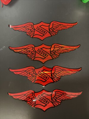 (4) Vintage 1970s SUZUKI MOTORCYCLES red Prismatic Decal 11.5 