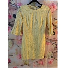 Yellow Lace Spring Boho Fitted Dress W/ Sleeves & Zip Up Back~Size S~Forever 21