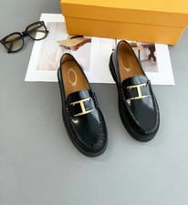 Tod's women's real leather round toe thick soled loafers shoes Luxury old money