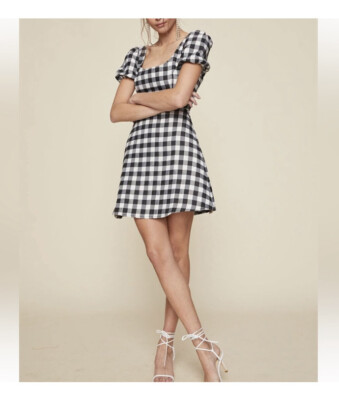revolve black and white dress NWT LPA Revolve Gingham Dress Size XS Black And White Fit And Flare Mini  Summer