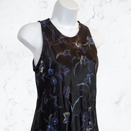 Vintage 90's Black Floral Sleeveless Skater Dress Sz Junior's 7/8 Vintage - Picture 2 of 6