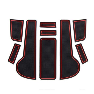 9Pcs Red Brim Black Car Gate Slot Cup Mats For CRUZE 2009-2014 Door Groove Mat