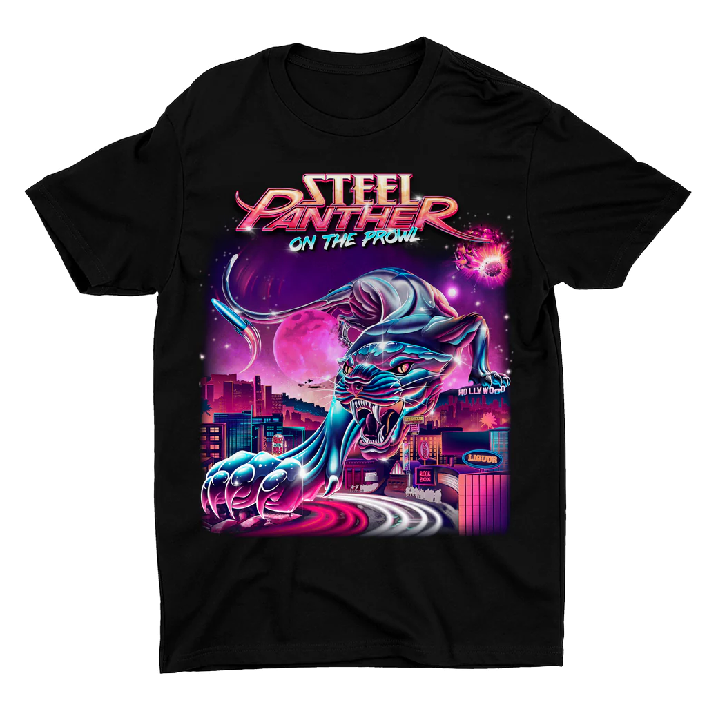 T-Shirt Nera Steel Panther On The Prowl - Uomo, Tutte Le Taglie, Nuova NG795
