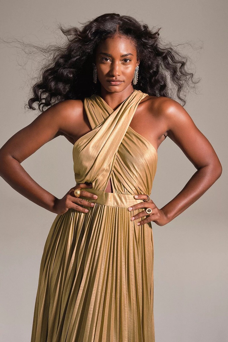 anthropologie gold halter dress Halterneck, pleated/ruched maxi dress - Anthropologie - Gold