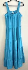 Max Studio Peasant Maxi Dress Boho Sleeveless Solid Aqua Blue L Large NWT $158