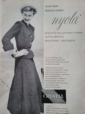 1949 Women's Wonder nyola dress David Crystal Mallinson Milliken vintage ad