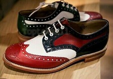 Handmade Men's Leather Oxfords Red White Black Stylish Wing Tip Derby Shoes-212