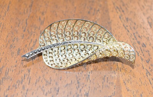 Germany M BE Vintage Brooch Leaf Filigree Sterling 925 10KG Plated Marcasite - Picture 8 of 8