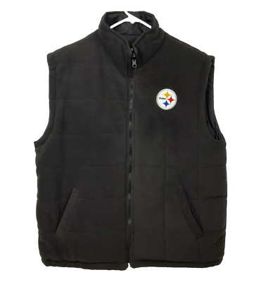 STEELERS PUMA Reversible Vest Sz L Puffer Fleece Zip