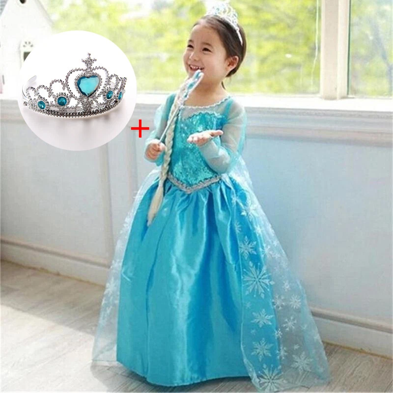 Disfraz De Princesa Elsa Vestido Para Niñas De 4-10 Años Ropa Con Corona |