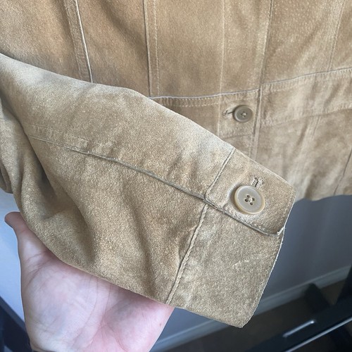 APOSTROPHE Women’s Leather Button Up Jacket Size 16 Tan Front Pockets Fall - Picture 4 of 8