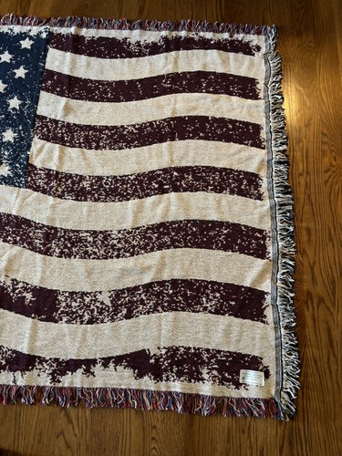 Vintage American Flag Tapestry Throw Blanket Made in the USA 62" x 47"! - Picture 5 of 12