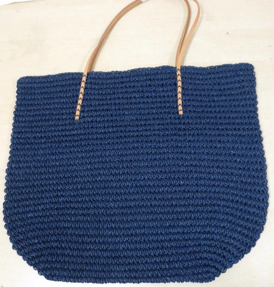 Bolso de Mano Merona Target Cuero Paja Playa Cartera Azul Marino Papel Natural/Cuero Foto 2 de 4