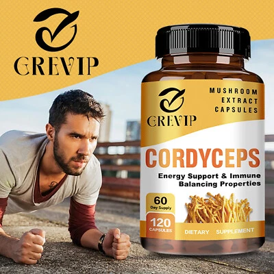 GREVIP 120pcs Cordyceps 1000mg - Mushroom Extract-Boost Energy & Stamina,Immune Support