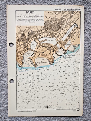 Barry, Wales - 1943 Vintage Admiralty Royal Navy Map
