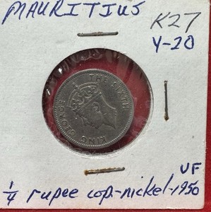 1950 Mauritius 1/4 Rupee Silver Coin King George India Silver VF