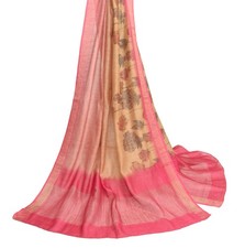 Sushila Vintage Brown Pink Dupatta 100 Pure Silk Printed Floral Soft Long Stole