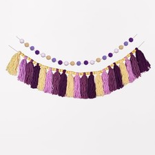 Boho Tassel Garland Wall Hanging Decor, Boho Tassels Pom-pom Garland Purple