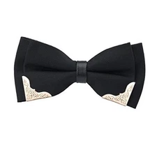  Mens Solid Mini Squares Formal Banded Bow Ties Golden-metal-edged Black