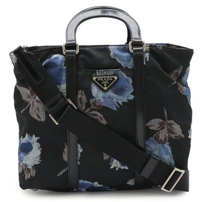 Pre-Owned PRADA Flower Floral Pattern Rose Handbag Tote Bag 2WAY Shoulder