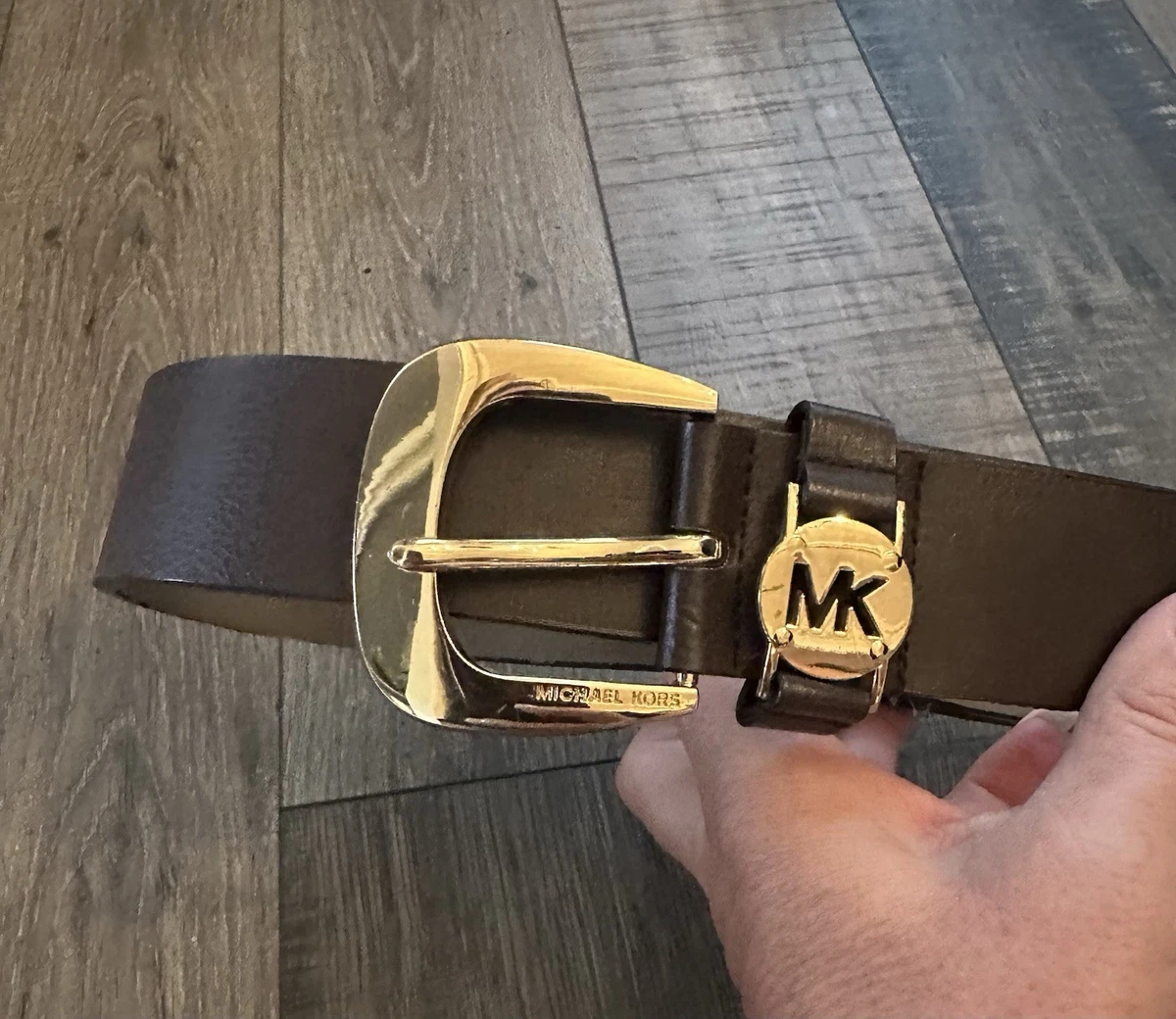 ?NWOT M.M. KORS brown/gold Monogram Narrow Belt. Synthetic Materials Michael Kors Brown Tan Signature Reversible Gold Leather  main image 2