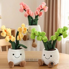 35Cm Smiling Plush Orchid Flower Potted Pillow Stuffed Doll with Legs Pink Yello