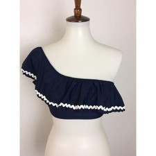 J. Crew Factory Swim Women Sz M Bikini Top One Shoulder Rickrack Swimwear NWT