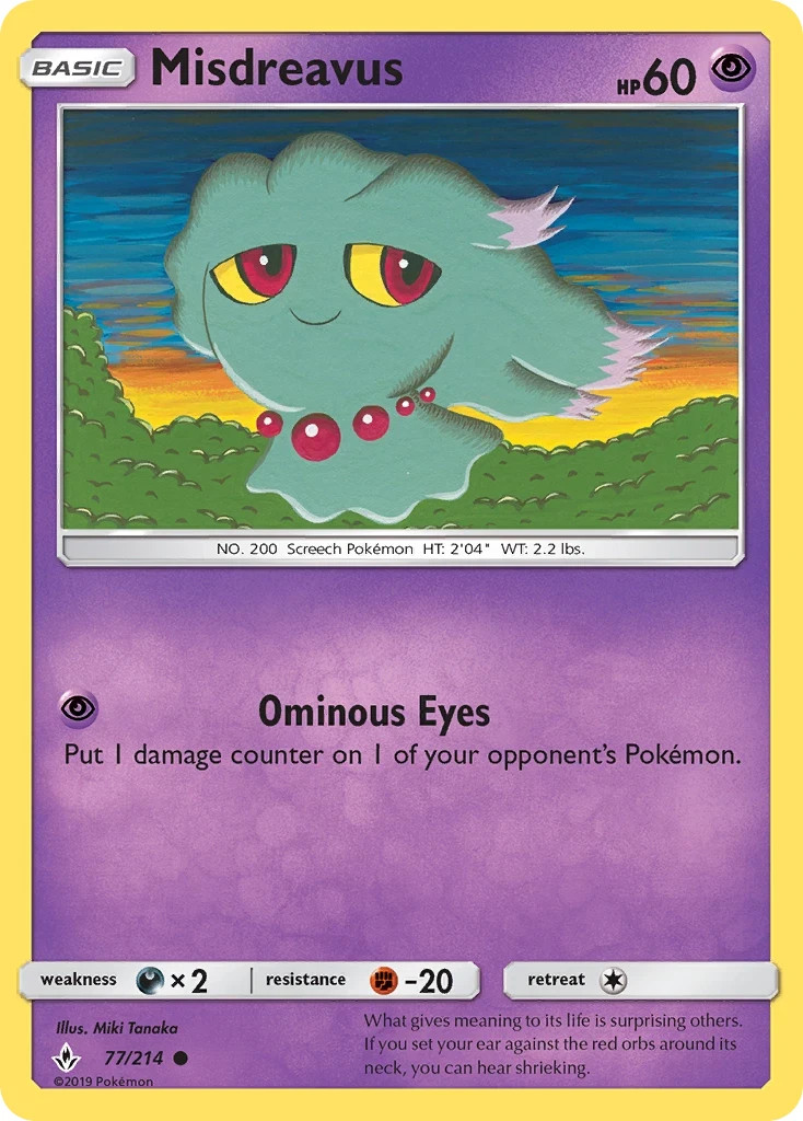 Pokemon MISDREAVUS Sun & Moon Unbroken Bonds 77/214 NM/Mint PACK FRESH