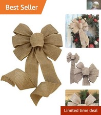 Natural Burlap Ribbon Wreath Bow - 10" Wide, Perfect for Rustic Holiday Decor