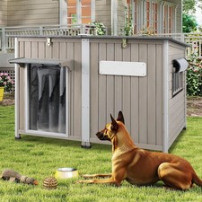 Weatherproof Wooden Dog House with Anti-Chewing Iron Frame for All Dogs