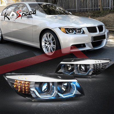 BLUE LED U-HALO DRL Projector Headlights for 09-12 BMW E90 320 323 328 335 Black