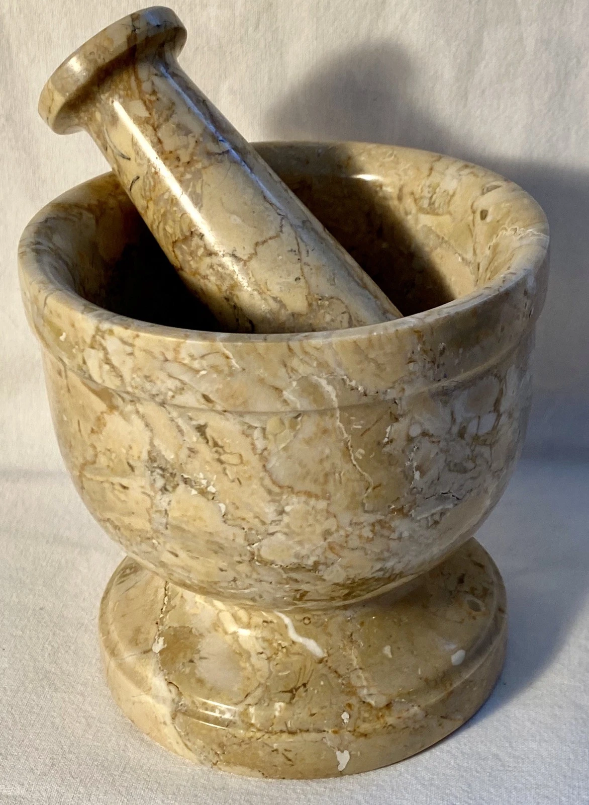 Vtg Footed Onyx Marble Natural Stone Mortar & Pestle 4 1/2" Tall