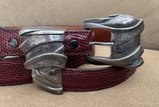 Vintage Aged Patina Sterling Silver 3 Pc Ranger Belt Buckle Set  Lizard Belt